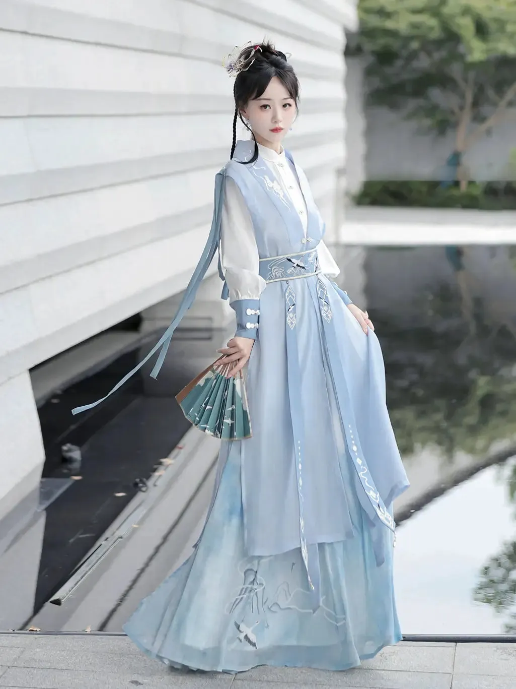 Shanjian Ming Hanfu, light blue ink painting style super immortal ancient clothing