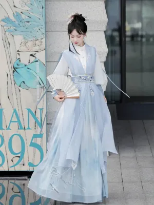 Shanjian Ming Hanfu, light blue ink painting style super immortal ancient clothing