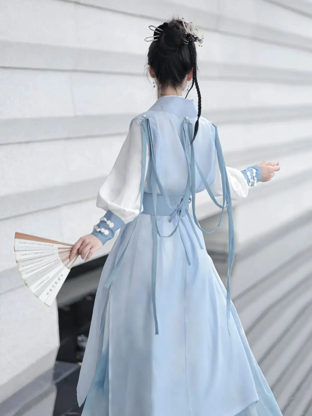 Shanjian Ming Hanfu, light blue ink painting style super immortal ancient clothing