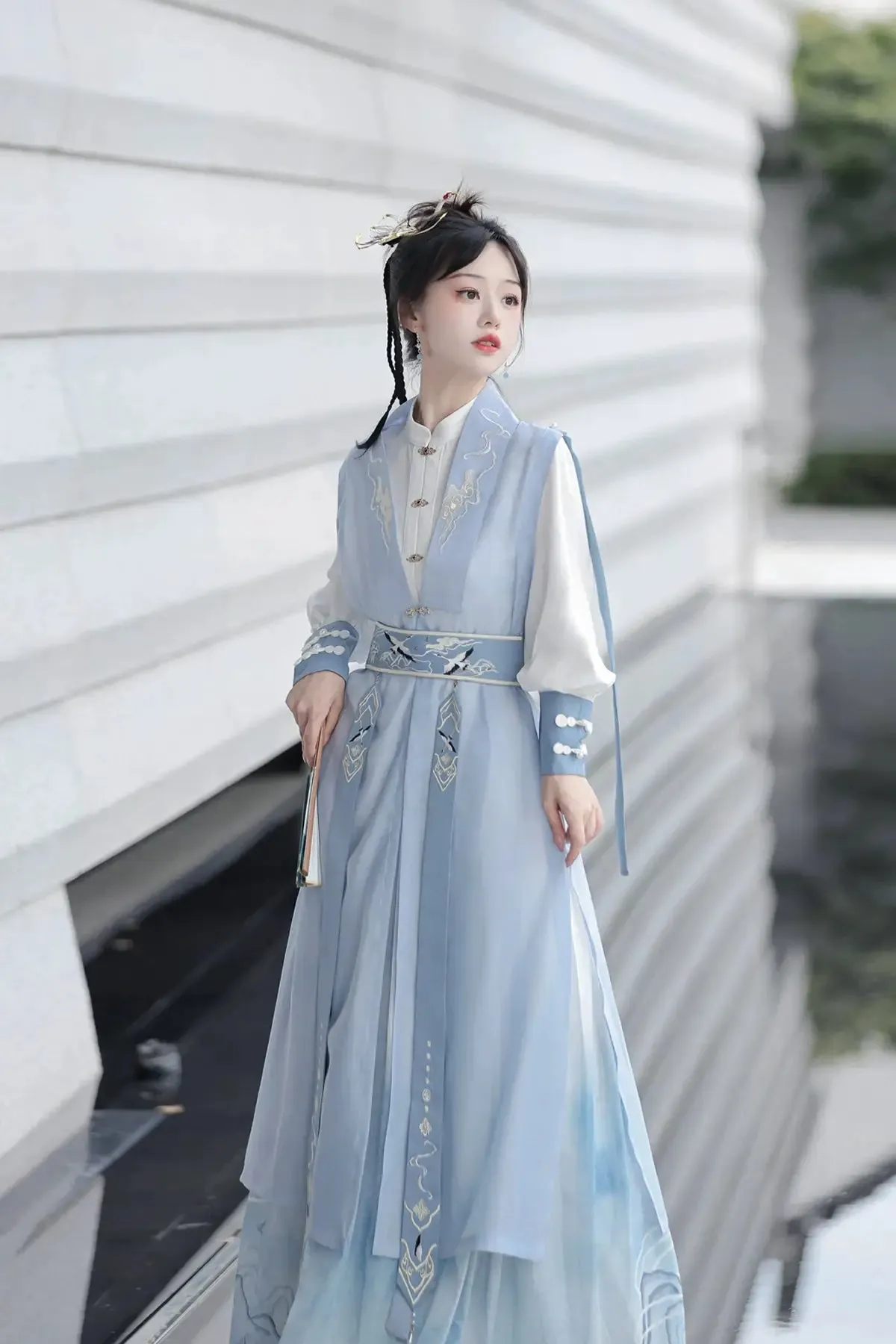 Shanjian Ming Hanfu, light blue ink painting style super immortal ancient clothing