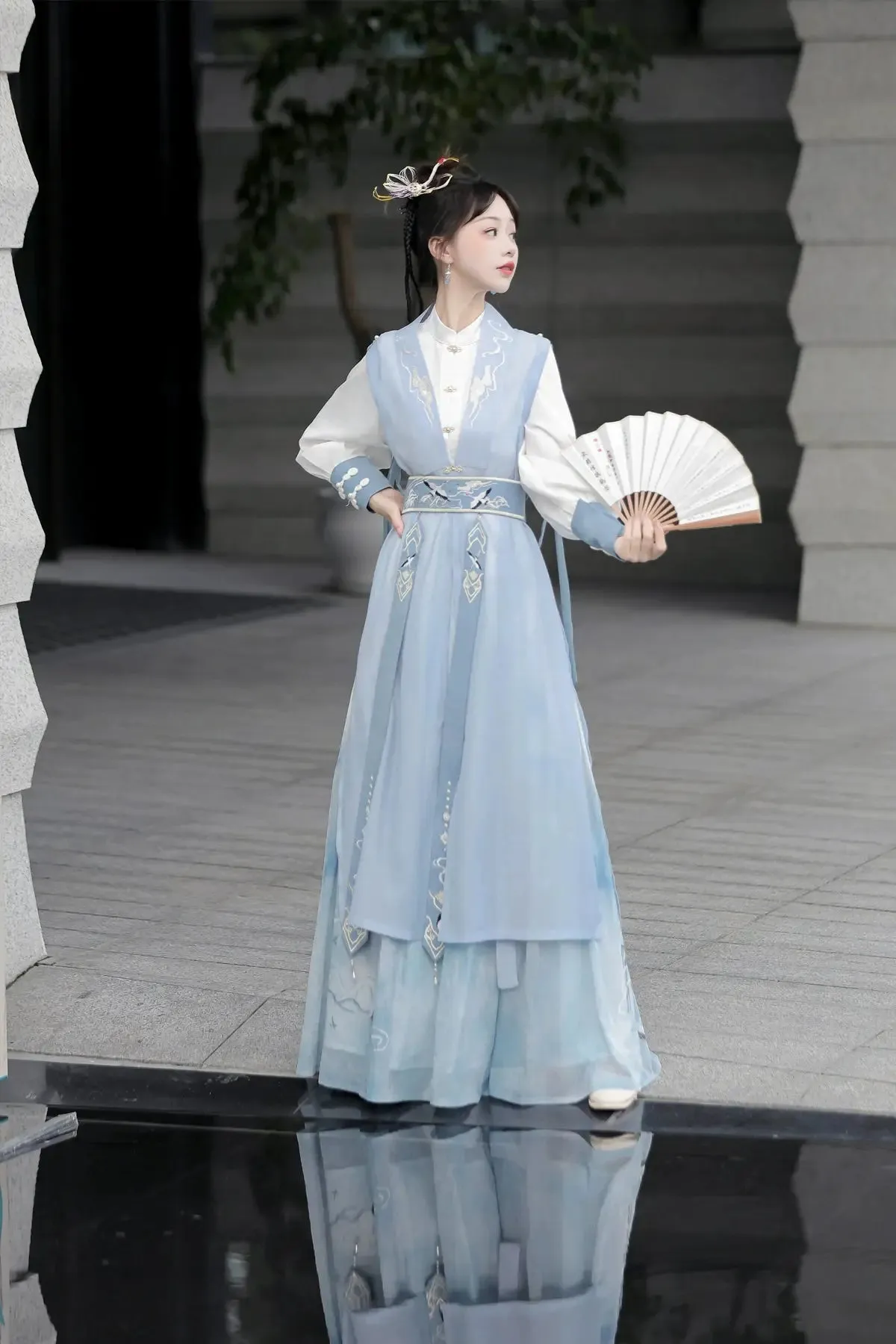 Shanjian Ming Hanfu, light blue ink painting style super immortal ancient clothing