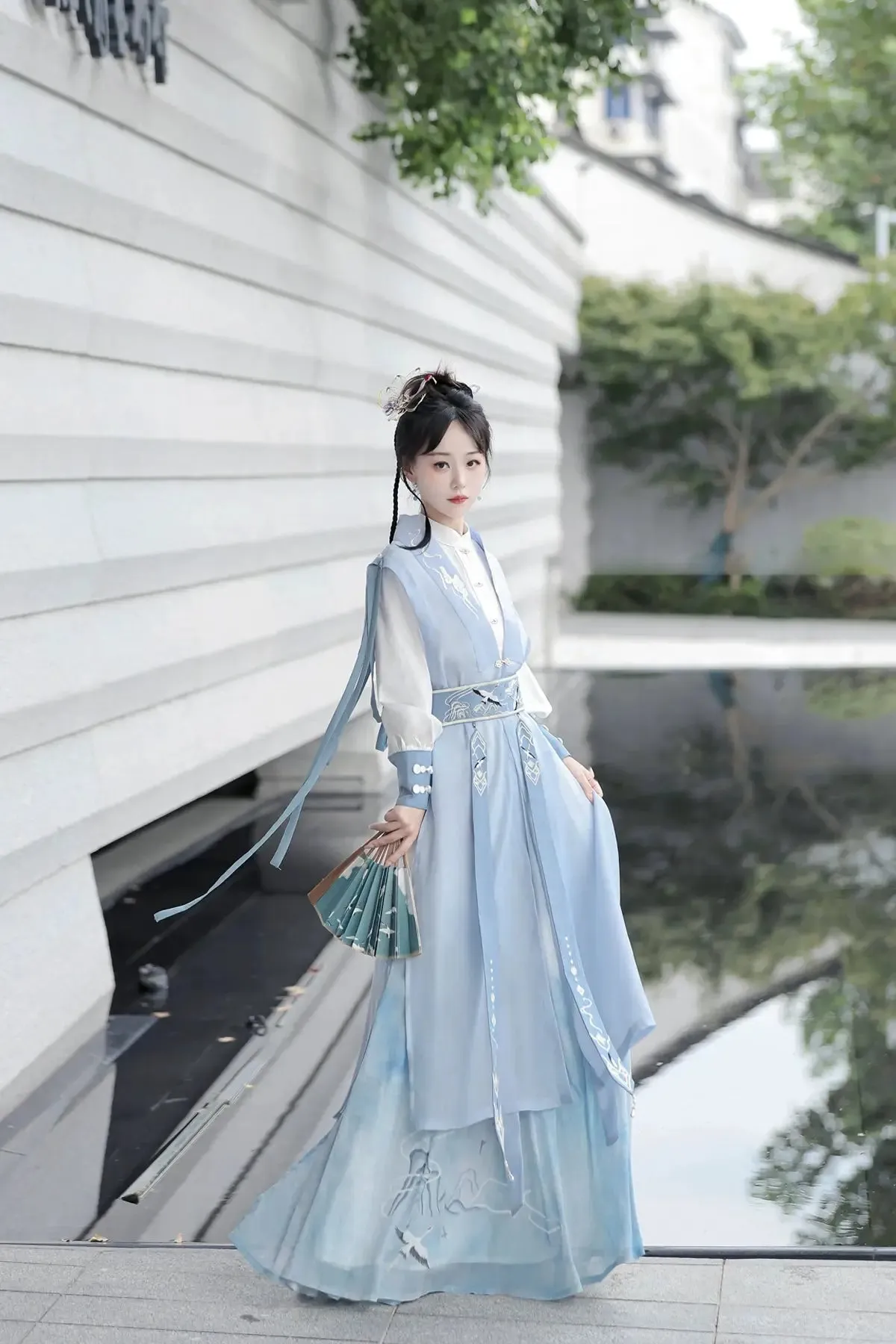 Shanjian Ming Hanfu, light blue ink painting style super immortal ancient clothing
