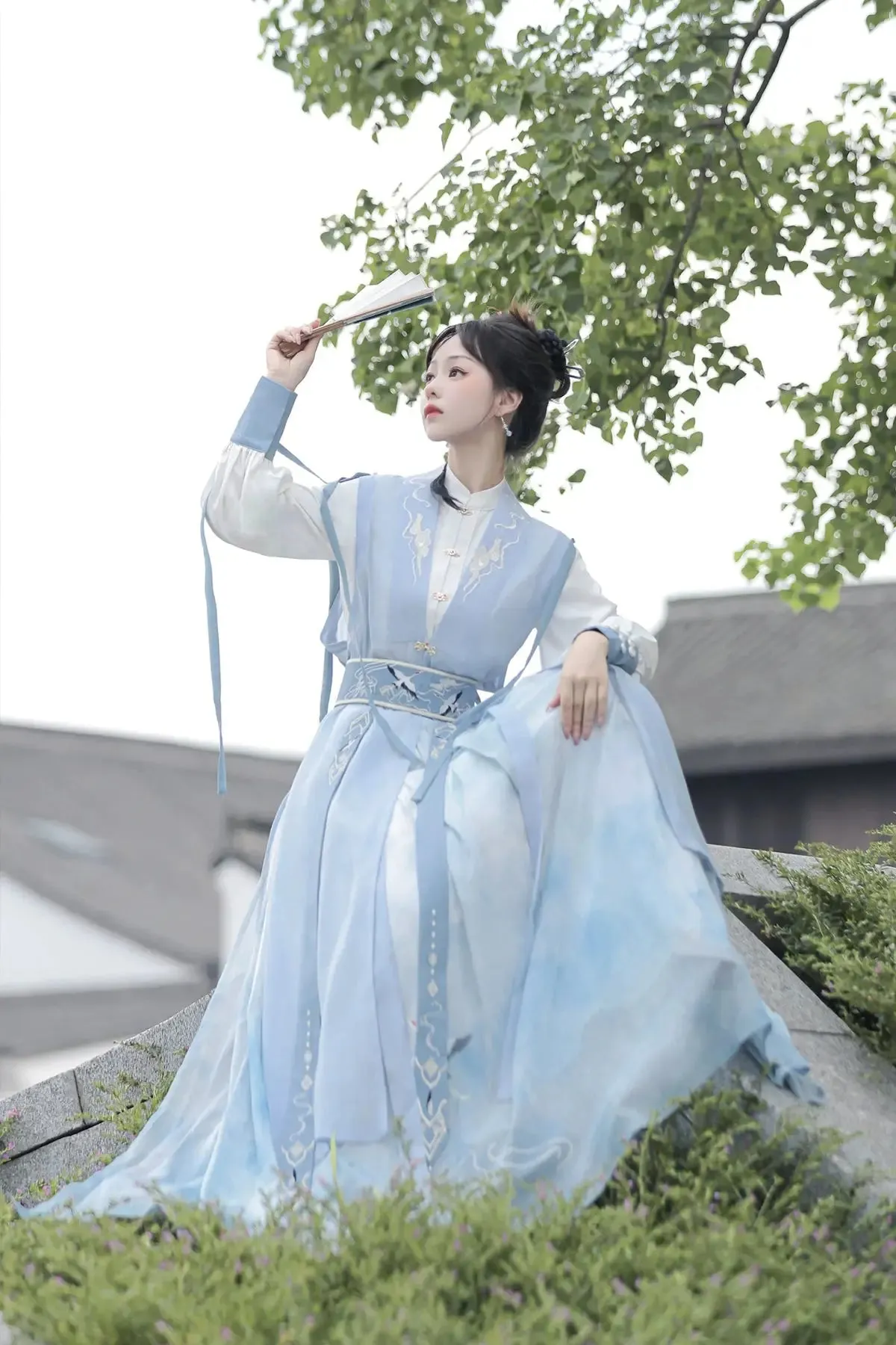 Shanjian Ming Hanfu, light blue ink painting style super immortal ancient clothing