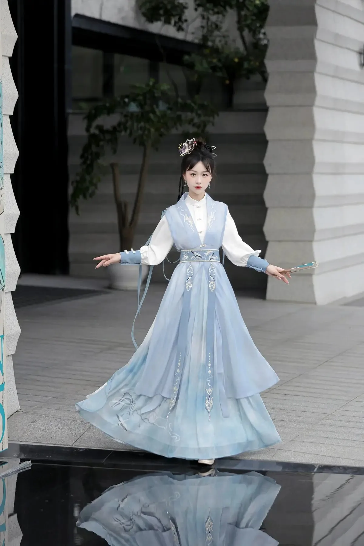 Shanjian Ming Hanfu, light blue ink painting style super immortal ancient clothing