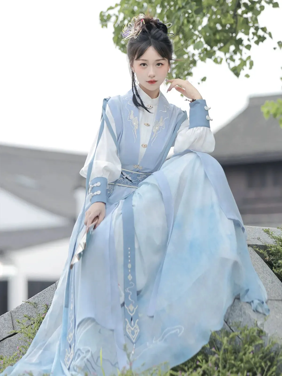 Shanjian Ming Hanfu, light blue ink painting style super immortal ancient clothing