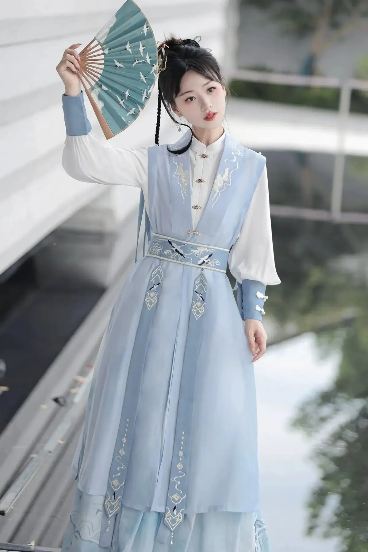 Shanjian Ming Hanfu, light blue ink painting style super immortal ancient clothing