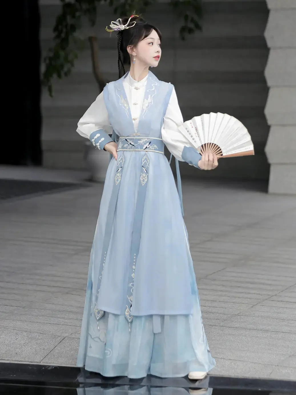 Shanjian Ming Hanfu, light blue ink painting style super immortal ancient clothing