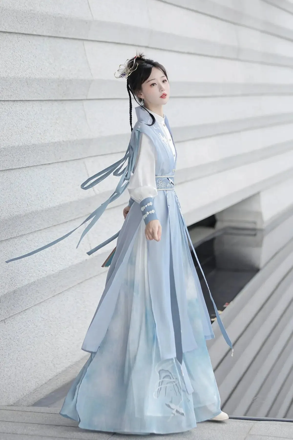 Shanjian Ming Hanfu, light blue ink painting style super immortal ancient clothing