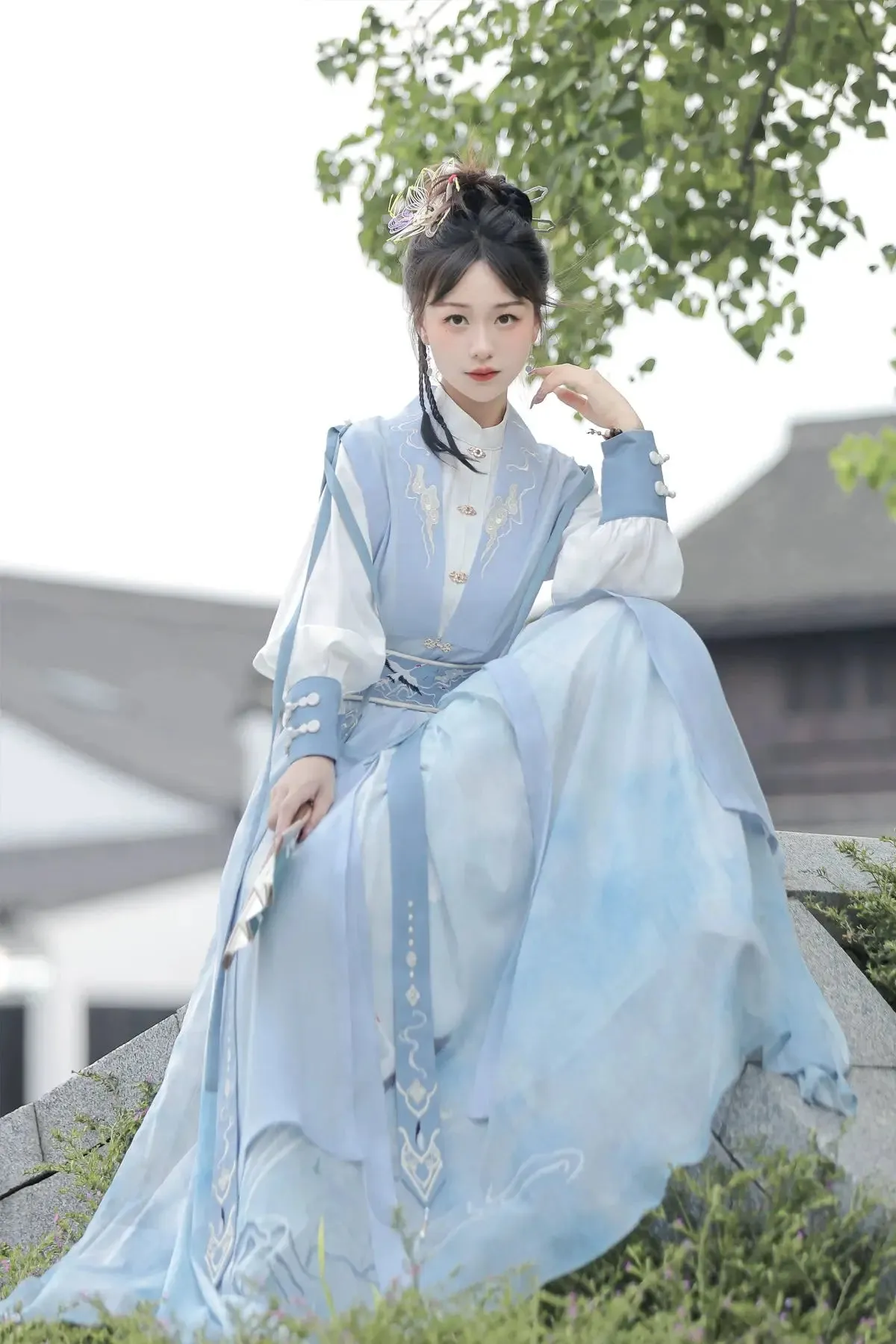 Shanjian Ming Hanfu, light blue ink painting style super immortal ancient clothing