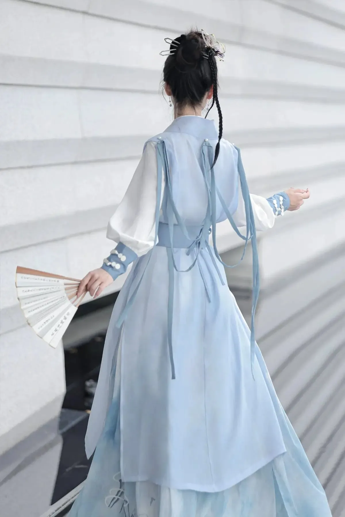 Shanjian Ming Hanfu, light blue ink painting style super immortal ancient clothing