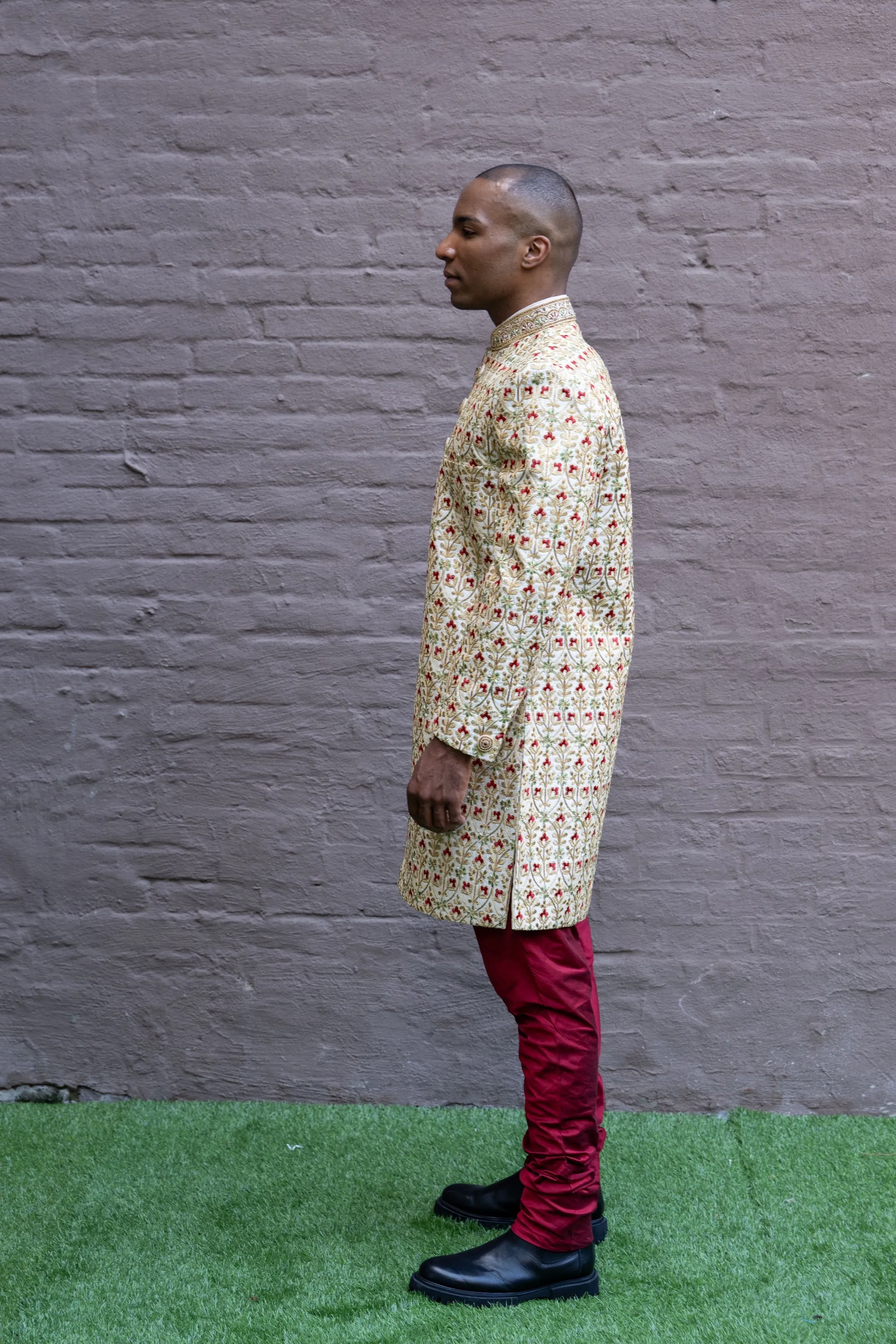 Silk Heavy Embroidered Corn Silk White Sherwani