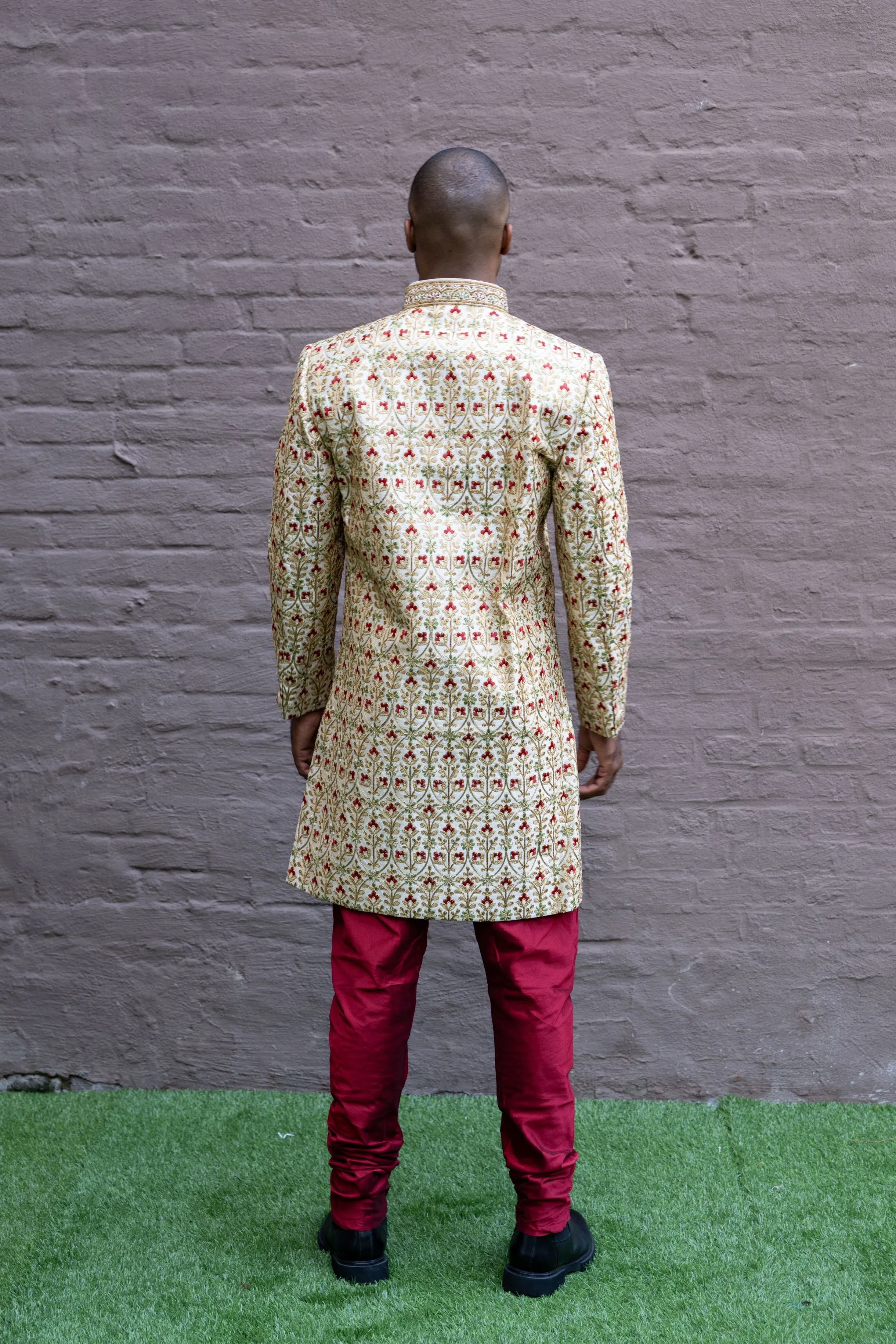 Silk Heavy Embroidered Corn Silk White Sherwani