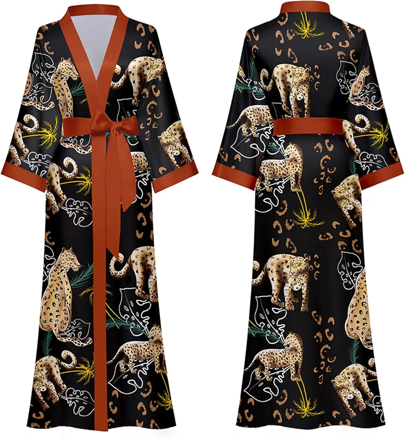 Silk Satin Robe for Women Long Japanese Kimono Robe Lightweight Soft Bathrobe Summer Luxury Dressing Gown