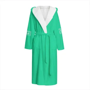 Sixty Eight 93 Logo White Sea Green Unisex Flannel Hooded Bathrobe