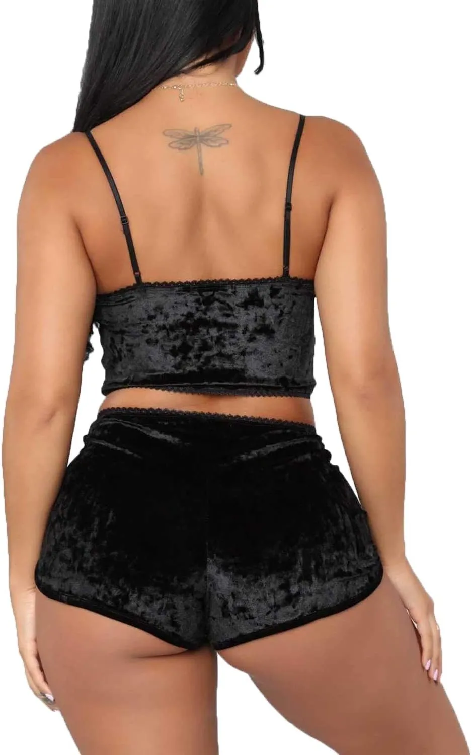 Springcmy Women's Velvet 2PCS Outfits Spaghetti Strap Crop Top and Shorts Pajama Sets Pjs Lounge Wear
