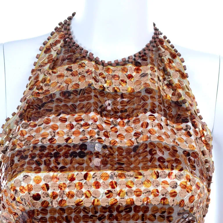S/S 1996 Givenchy Vintage Brown Silk Halter Dress w Sequins & Beads