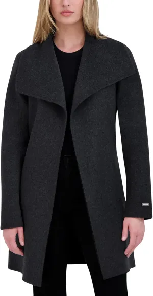 Tahari Women's Lightweight Wool Wrap Coat with Tie Belt, Dark Charcoal, Medium