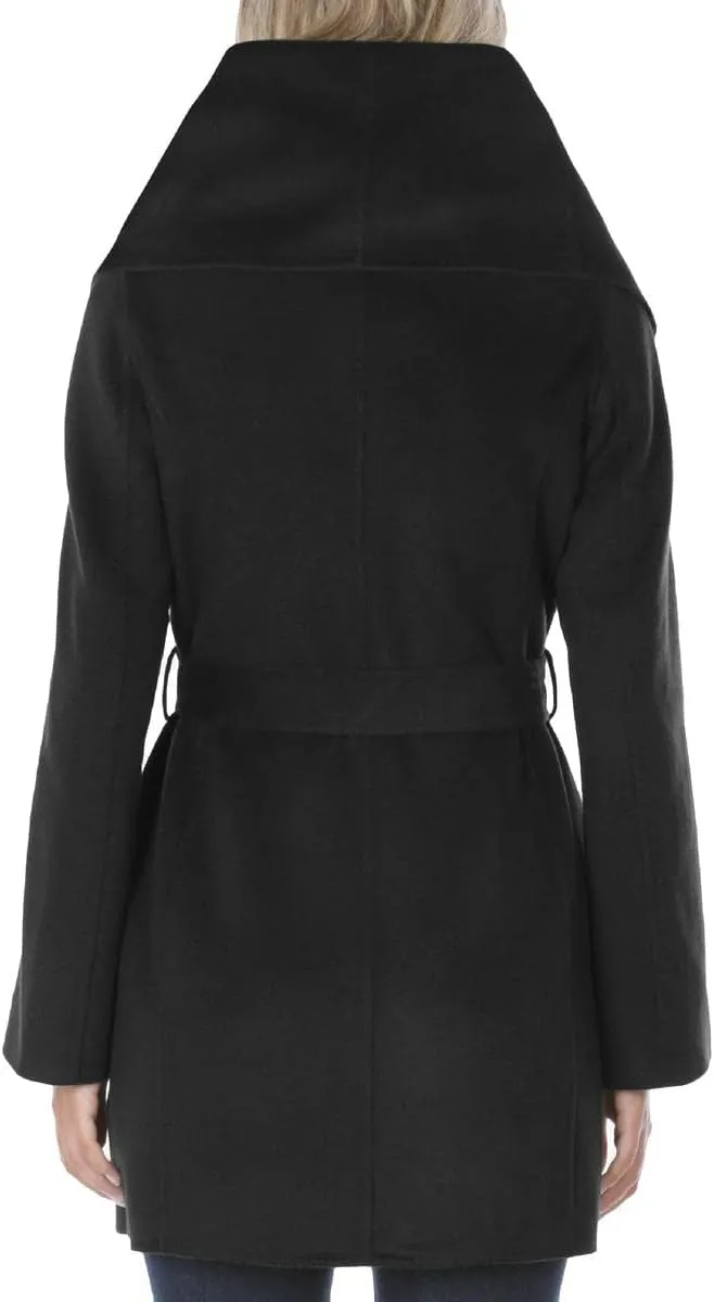 TAHARI Women's Marilyn Lightweight Double Face Wool Wrap Coat with Oversized Collar