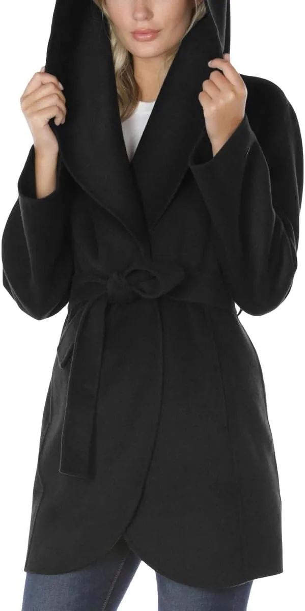 TAHARI Women's Marilyn Lightweight Double Face Wool Wrap Coat with Oversized Collar