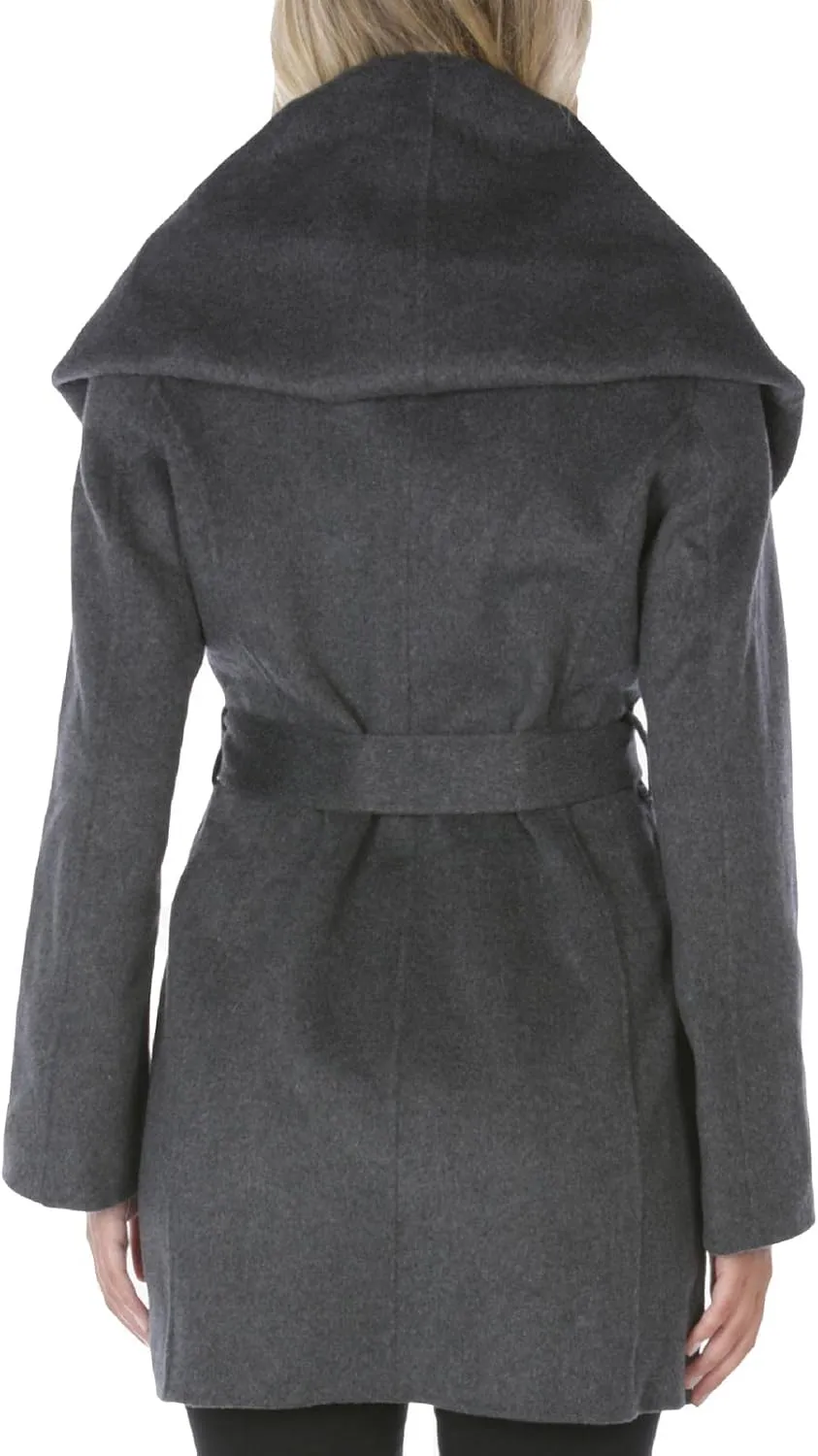 TAHARI Women's Marilyn Lightweight Double Face Wool Wrap Coat with Oversized Collar