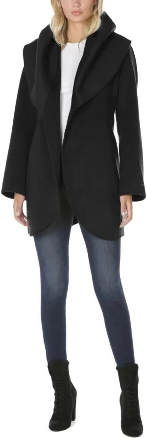 TAHARI Women's Marilyn Lightweight Double Face Wool Wrap Coat with Oversized Collar
