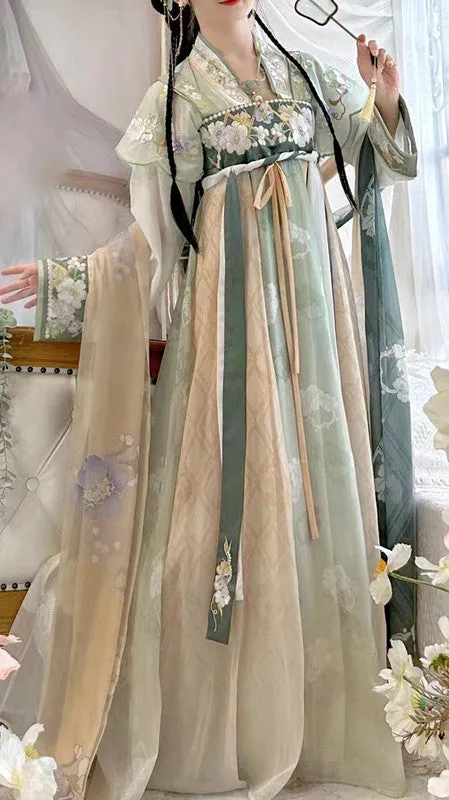 Tang Qixiong Ruqun Blue and Green Ancient Chinese Dress