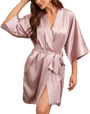 The Bund Women's Silk Robe Short Satin Bathrobe Lightweight Wedding Robes for Bridal Party Bride Bridesmaids Loungewear