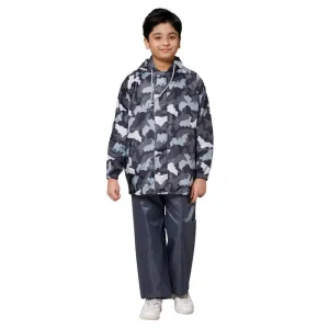 THE CLOWNFISH Comrad Series Kids Waterproof Nylon Double Coating Reversible Raincoat with Hood and Reflector Logo at Back. Set of Top and Bottom. Printed Plastic Pouch. Kid Age-14-16 years(Grey Camo)