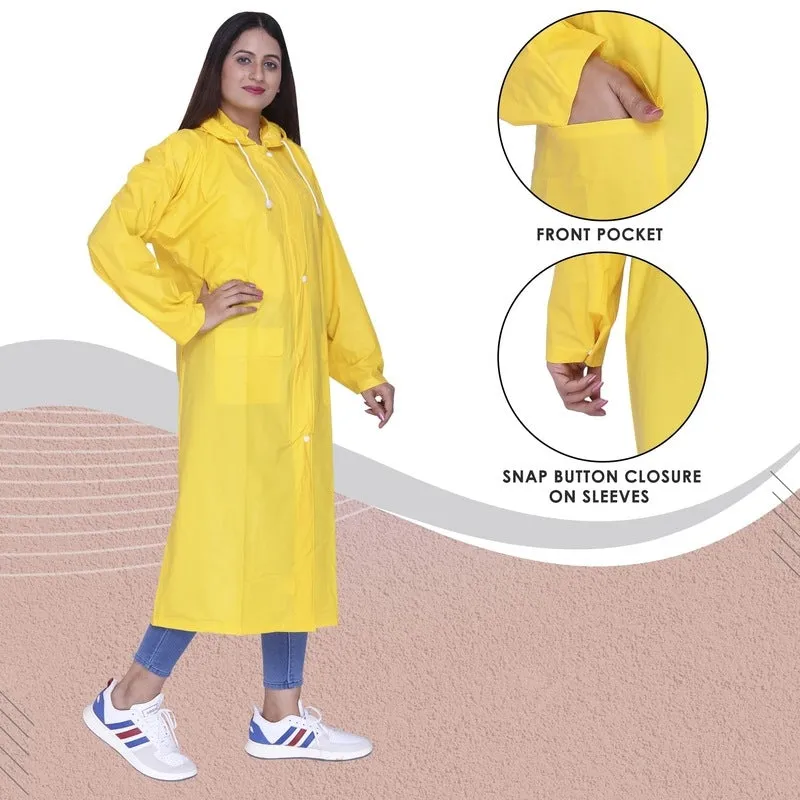 THE CLOWNFISH Indus Pro Series Women's Waterproof PVC Raincoat - Adjustable Hood | With Storage Bag | Size: L | Color: Yellow