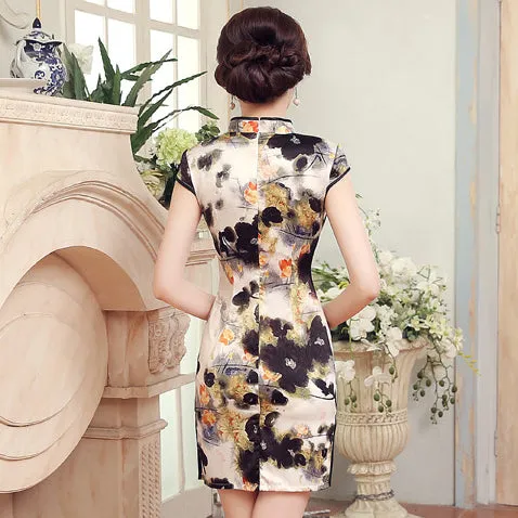 Traditional Chinese Painting Pattern Silk Blend Cheongsam Evening Dress