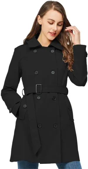 TRATENBY Women's Trench Coat Long Double Breasted Peacoat for Outerwear Trench Knee Length