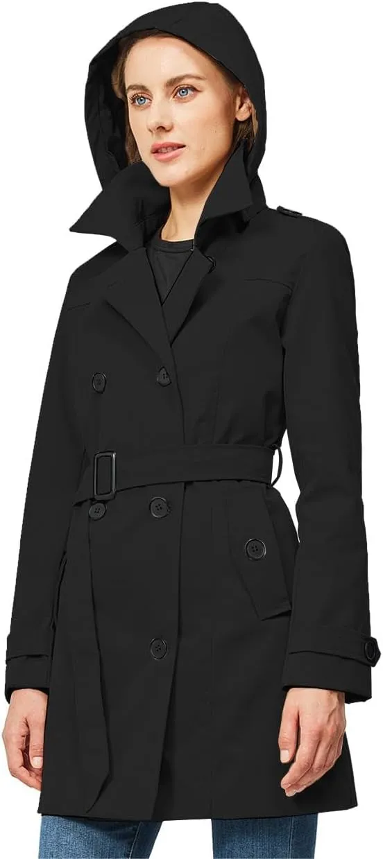 TRATENBY Women's Trench Coat Long Double Breasted Peacoat for Outerwear Trench Knee Length