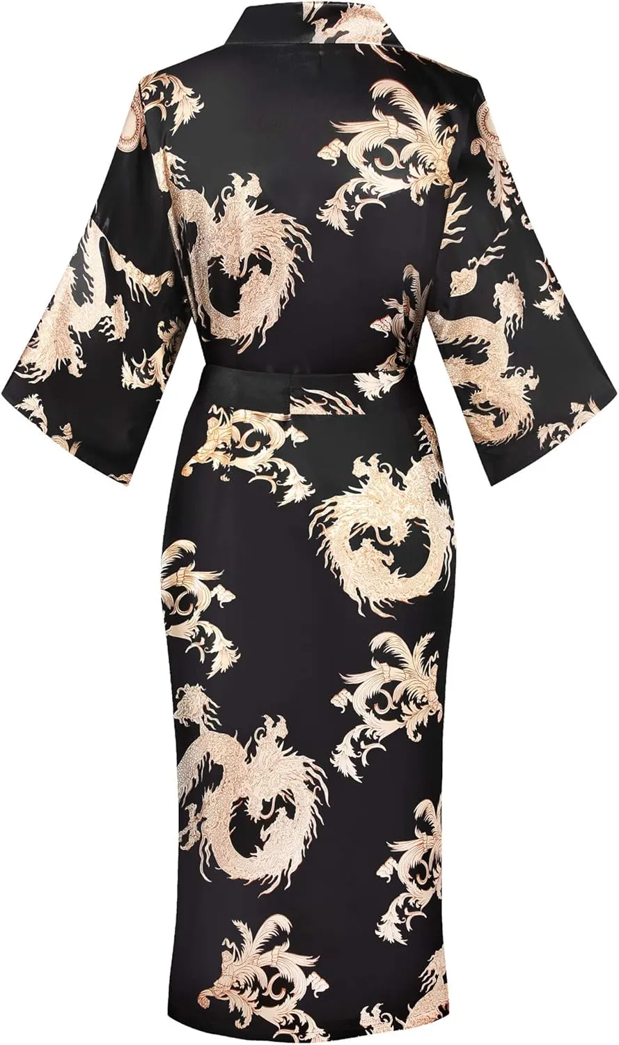 Valennia Women Long Silky Bathrobe Satin Kimono Robe Floral Printed Dressing Gown Sleepwear