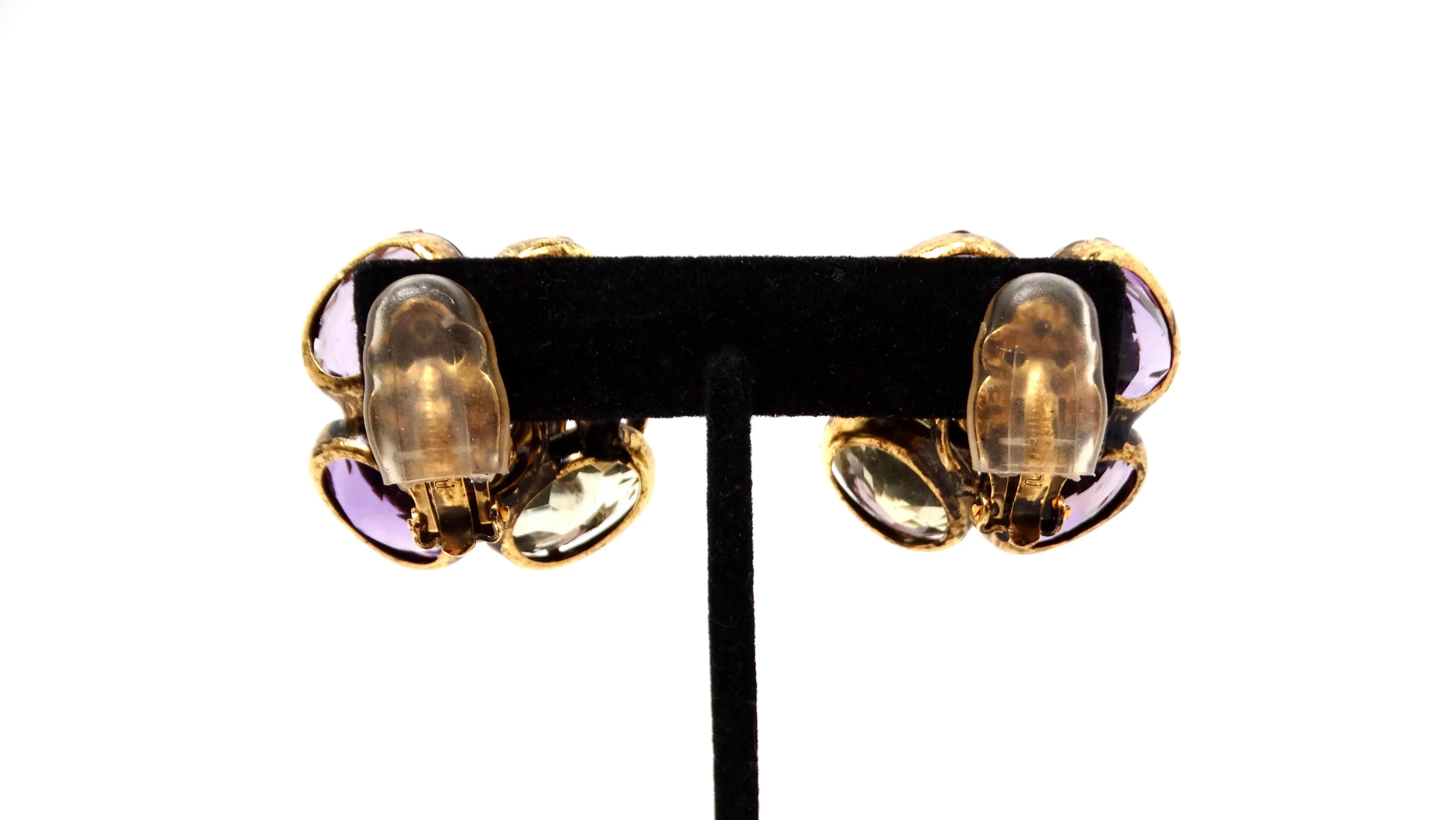 Vintage Amethyst-Inspired Floral Costume Clip-On Earrings