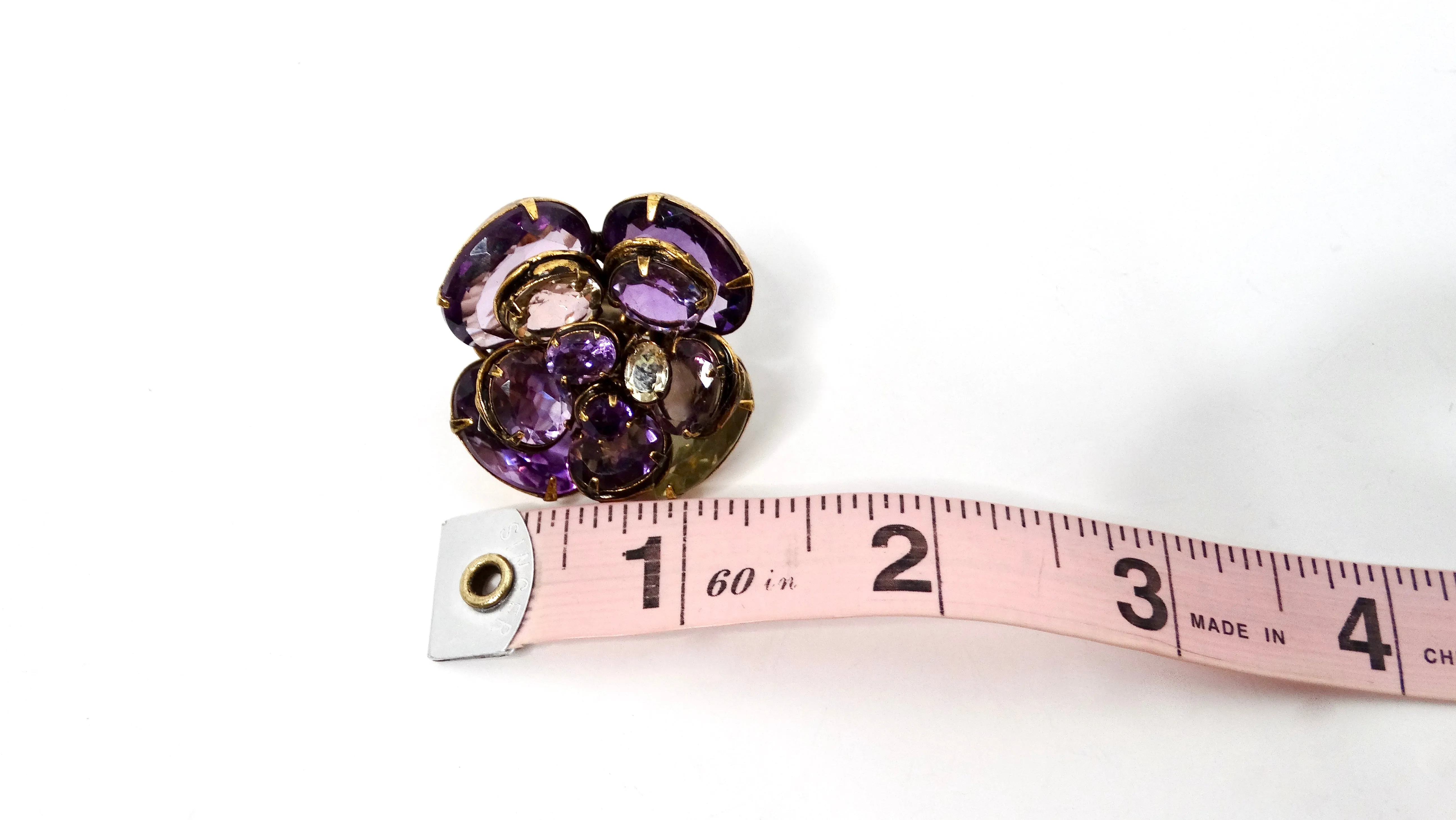 Vintage Amethyst-Inspired Floral Costume Clip-On Earrings