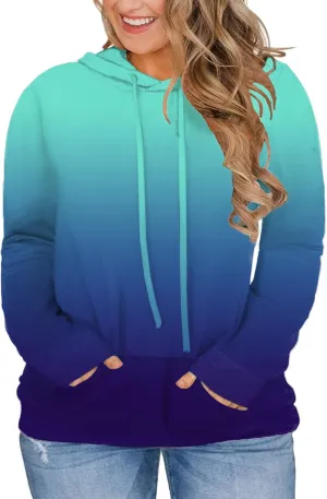 VISLILY Women-Plus-Size-Hoodies-Sweatshirts Color Block Tops with Pockets XL-4XL