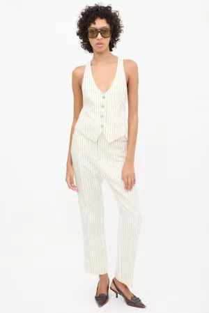 White & Black Pinstripe Vest & Pant Suit