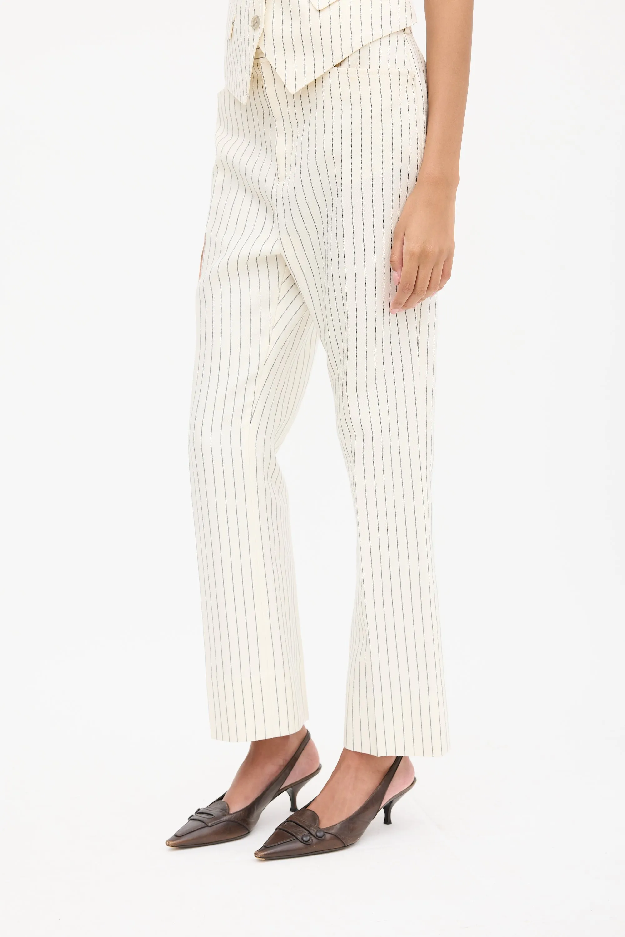 White & Black Pinstripe Vest & Pant Suit
