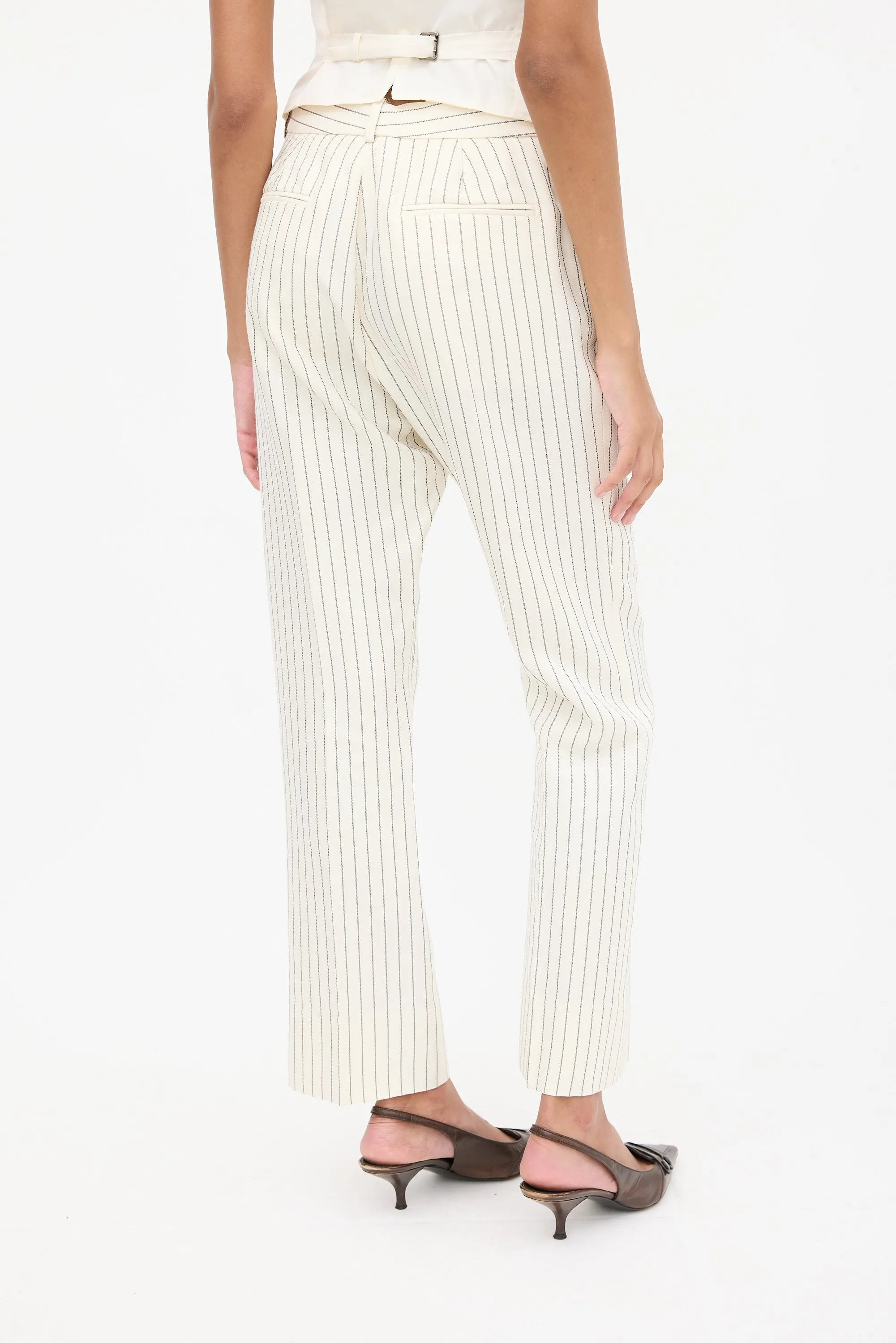 White & Black Pinstripe Vest & Pant Suit