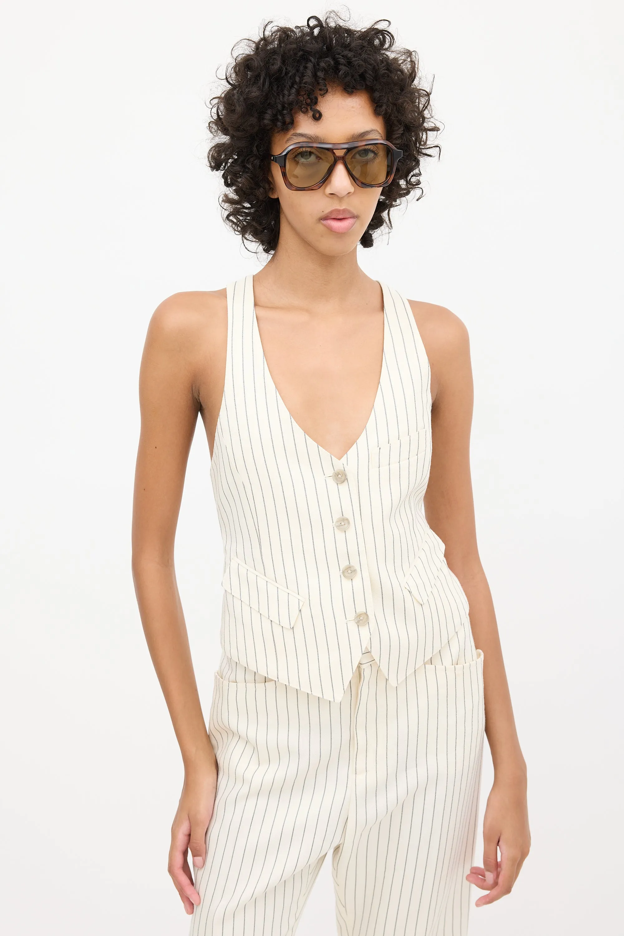 White & Black Pinstripe Vest & Pant Suit