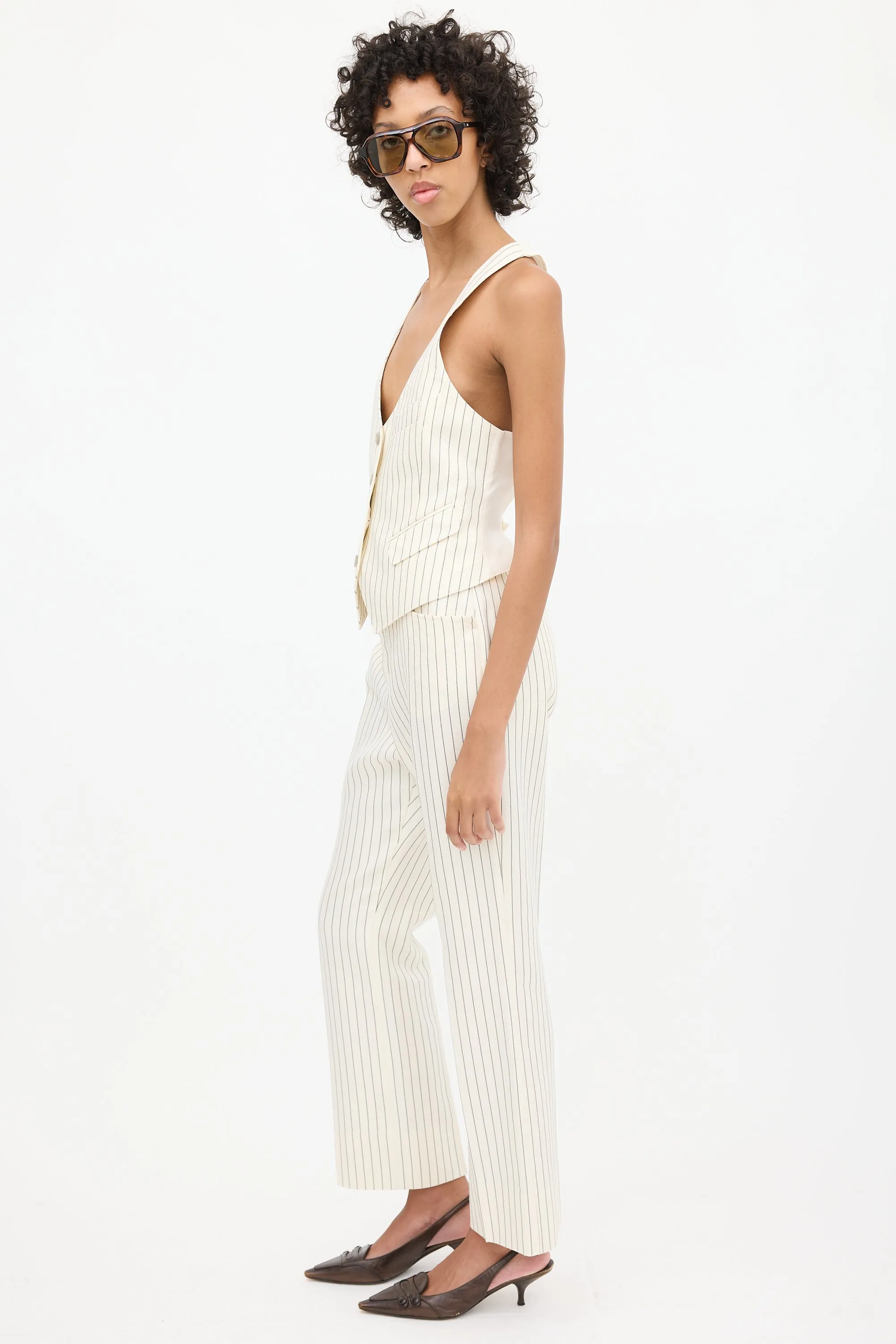 White & Black Pinstripe Vest & Pant Suit