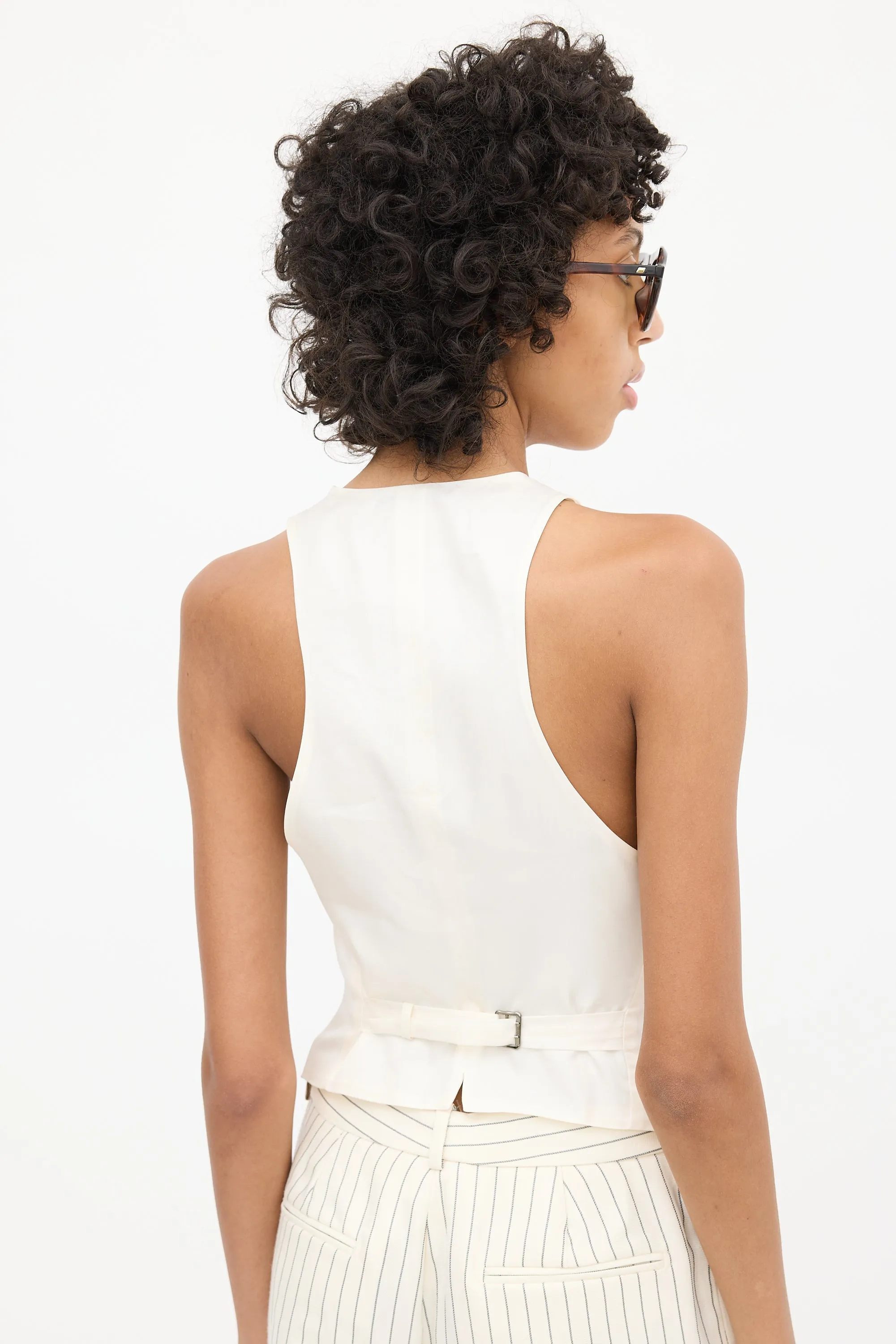 White & Black Pinstripe Vest & Pant Suit