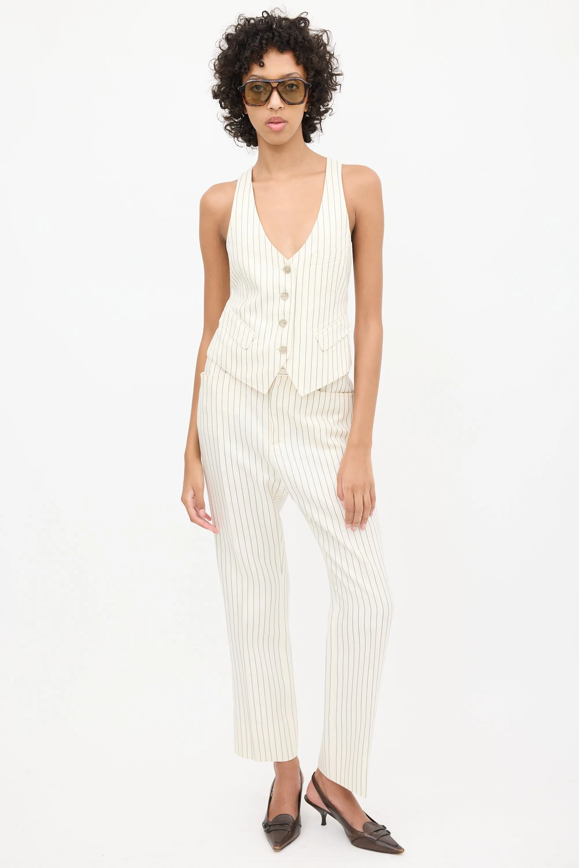 White & Black Pinstripe Vest & Pant Suit