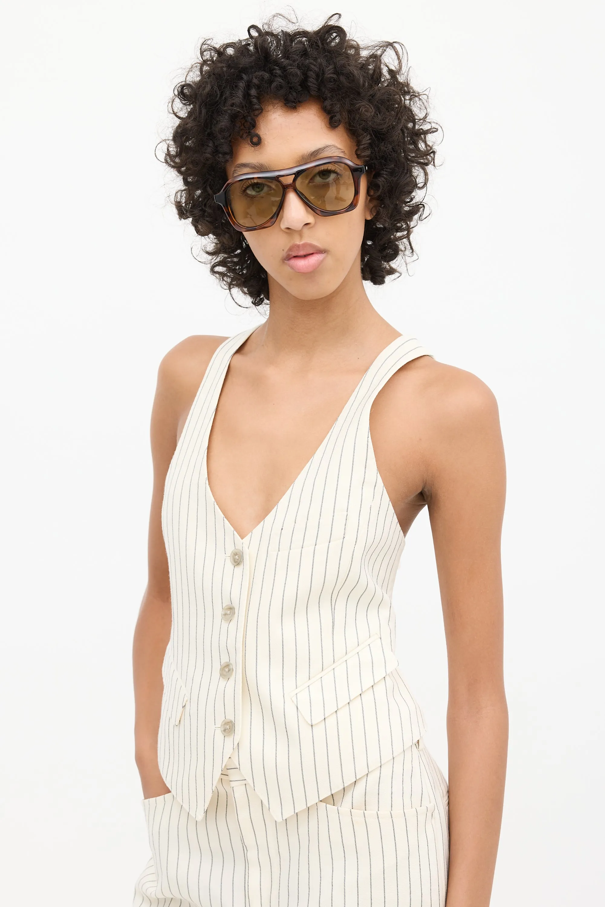 White & Black Pinstripe Vest & Pant Suit