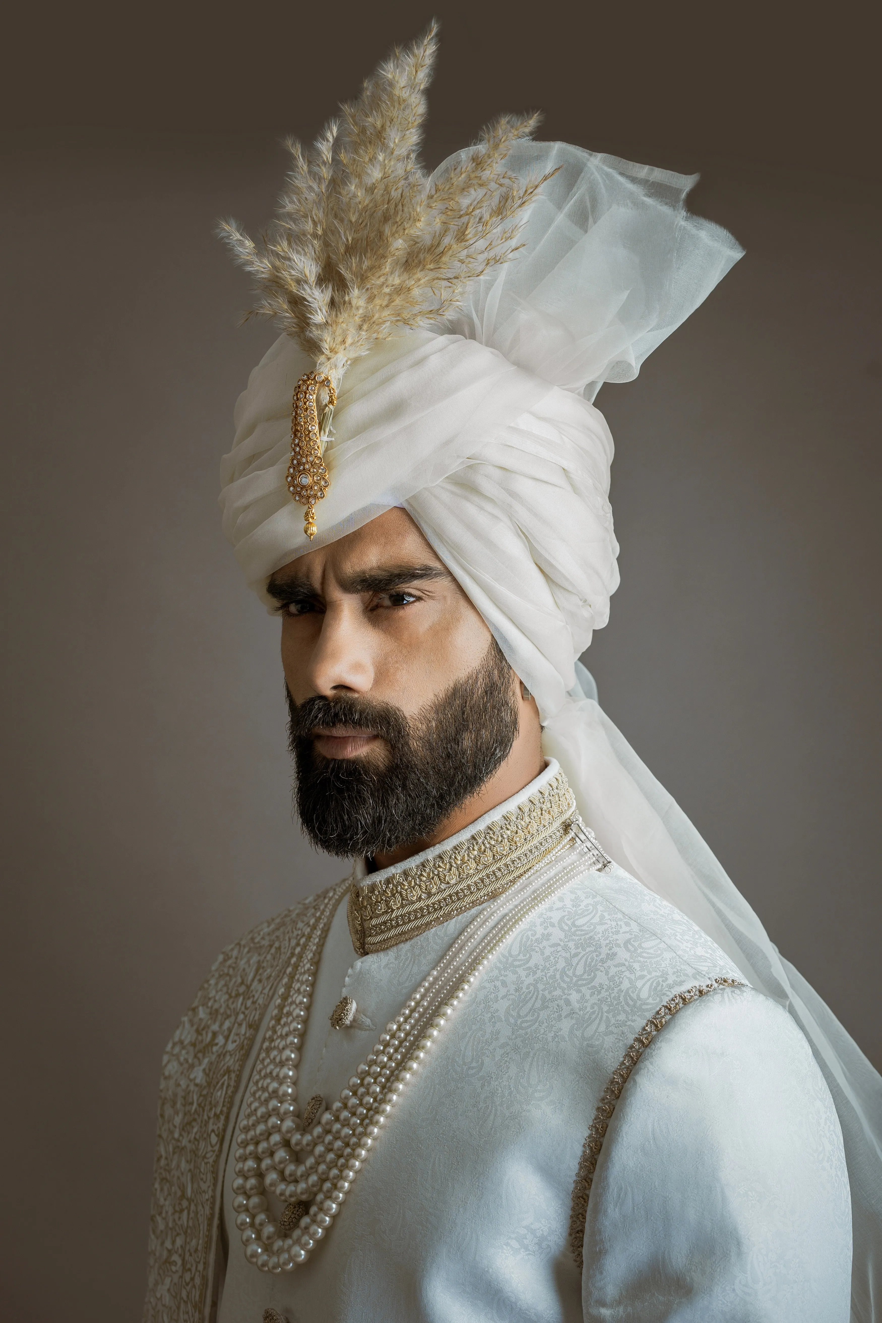 White Embroidered Jamawar Sherwani