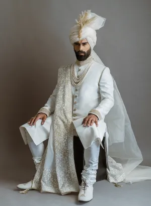 White Embroidered Jamawar Sherwani