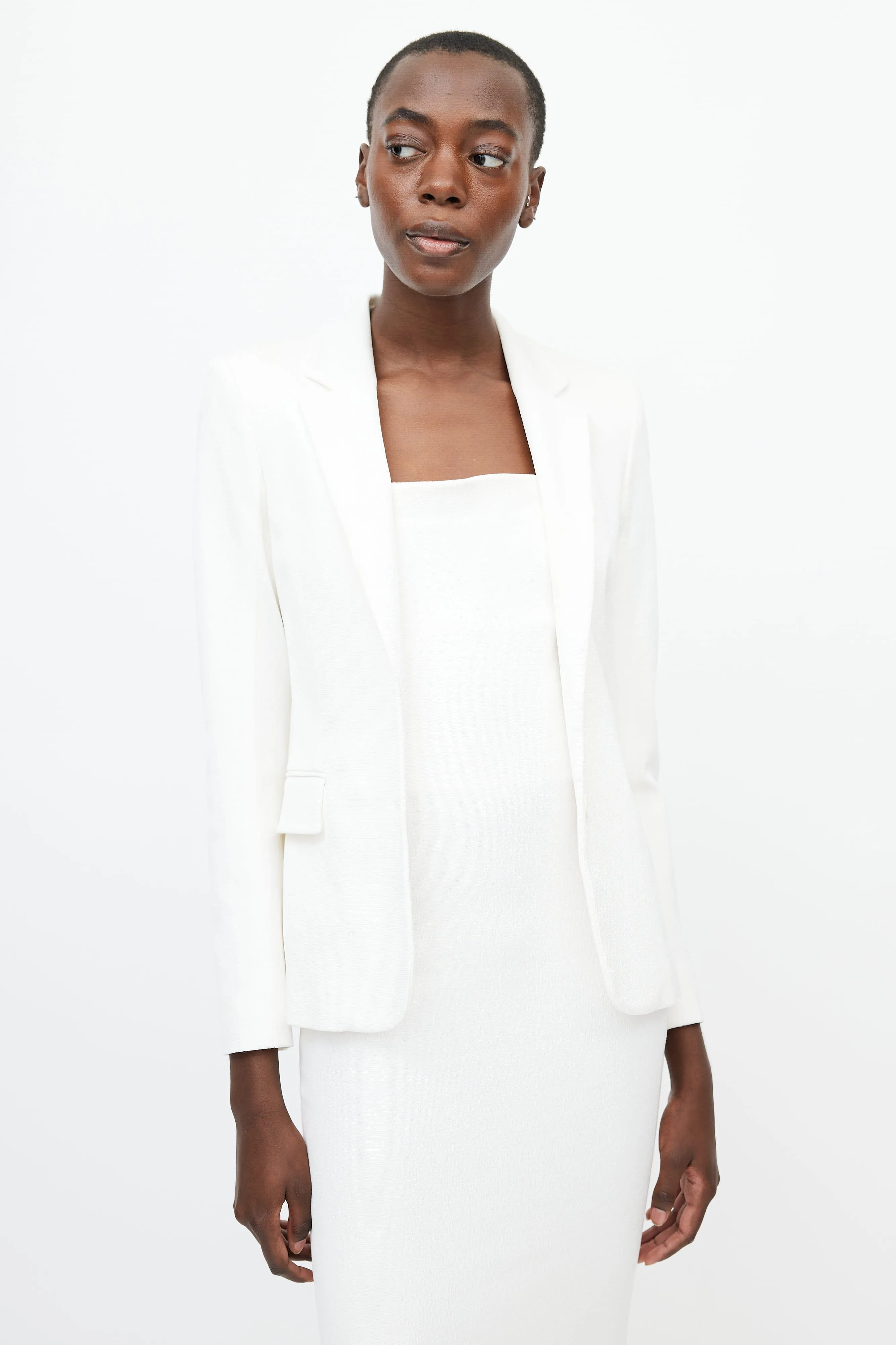 White Textured Woven Dress Suit