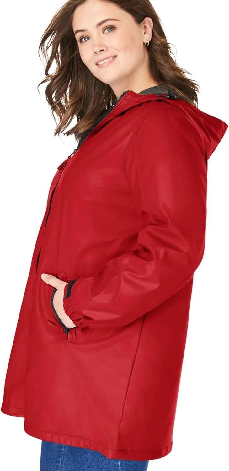 Woman Within Plus Size Hooded Slicker Raincoat