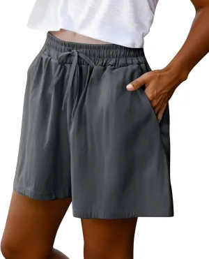 Womens Casual Short Elastic Drawstring Waist Wide Leg Trousers Loose Fit Summer Cozy Lounge Plus Size Shorts for Women