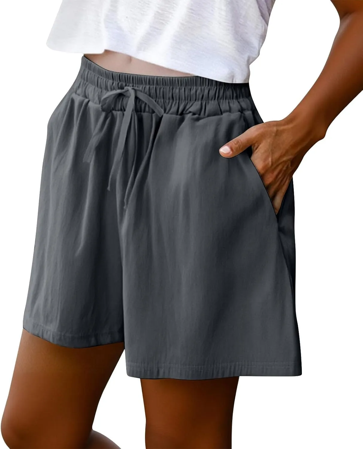 Womens Casual Short Elastic Drawstring Waist Wide Leg Trousers Loose Fit Summer Cozy Lounge Plus Size Shorts for Women